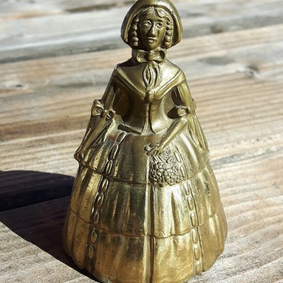 LADY BELLS Antique Brass Bell Tea Bell Victorian Lady Over The Garden Wall - Picture 1 of 3
